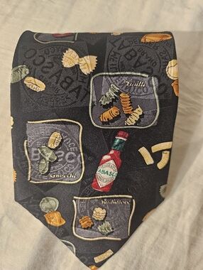 Tabasco Hot Sauce Men's Neck Tie Licensed Pasta  Food Silk Black Necktie